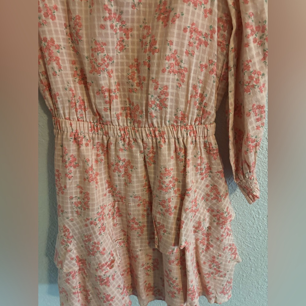 LOFT Peach Floral Tiered Long Sleeve Dress - Picture 2 of 4
